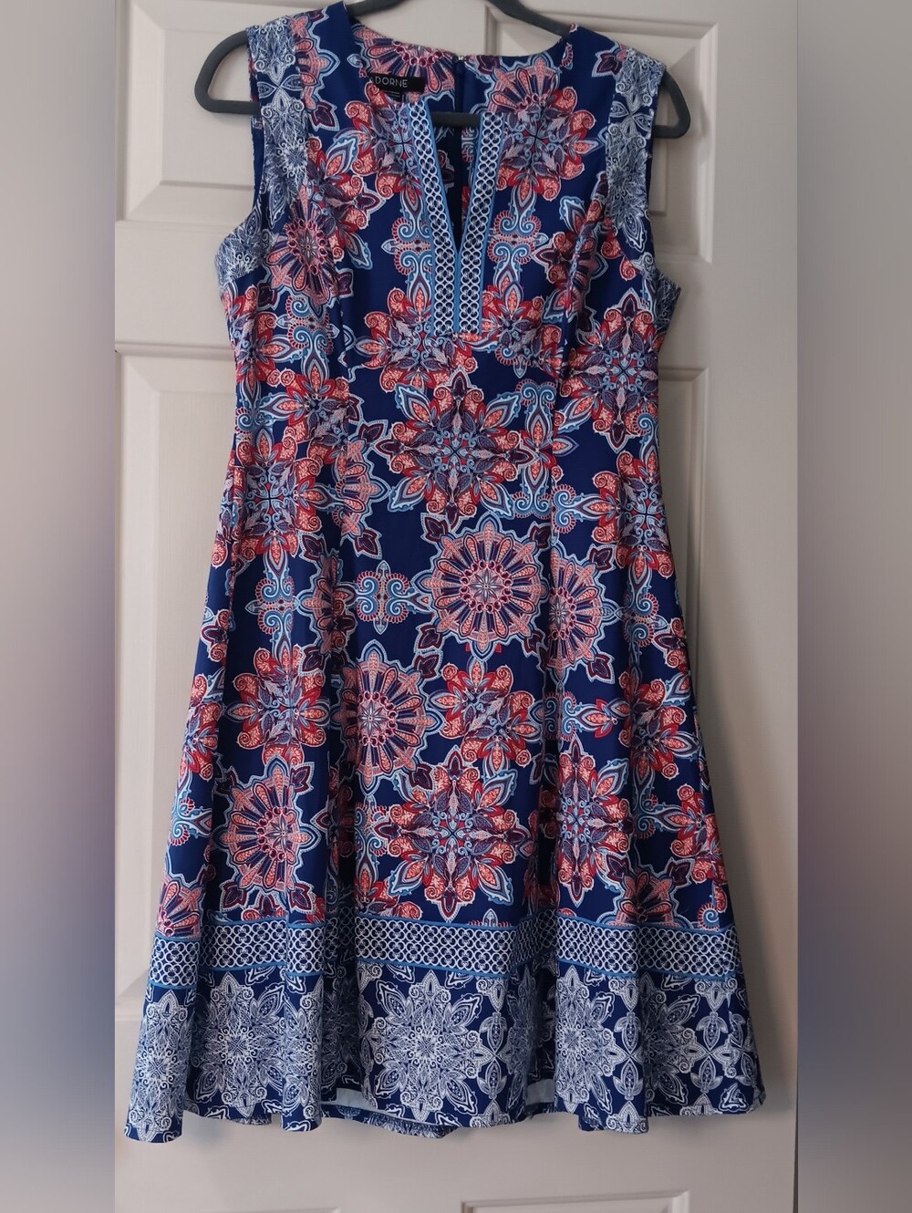 ADORNE Cornelia Blue Paisley Cotton Scuba Dress Size 6